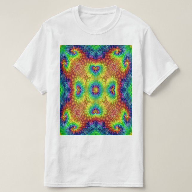 Tider Dye Himlar Vintage Fractal Kalejdoskop Tee Shirt (Design framsida)