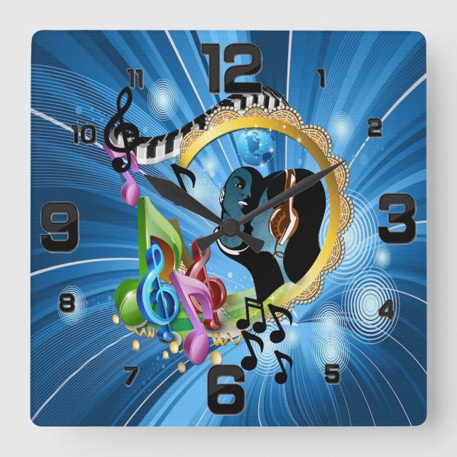 Tider för musikuppspelning fyrkantig klocka (Framsida)