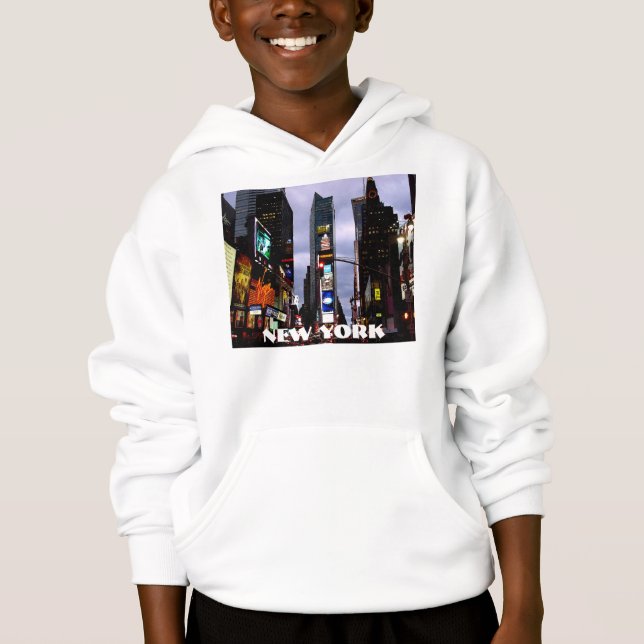 Tider för New York Hoodieunge kvadrerar den Hooded Tee Shirt (Framsida)