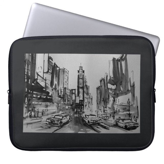 Tider kvadrerar i svartvit laptop sleeve 15", (Framsidan)