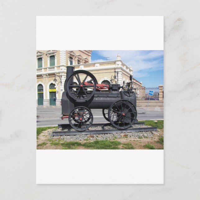 Tidig ångalokomotiv i Cartagena. Vykort (Framsida)