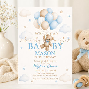 tidig Baby Shower Teddybjörn Baby Inbjudningar