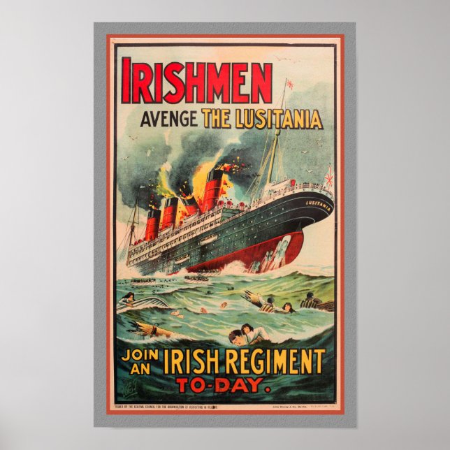 TIDIG FÖRSTA VÄRLDSKRIGSERA 'LUSITANIA' PROPAGANDA POSTER (Framsidan)