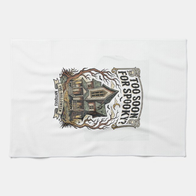 Tidig Halloween-tröja Vintage-spökhusdesign Kökshandduk (Horisontell)