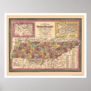 Tidig karta av Tennessee 1850 Poster