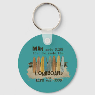 Tidig man som surfar humor med Longboards Nyckelring