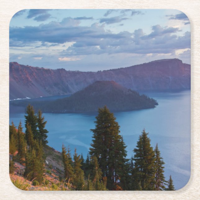 Tidig morgon, Crater Lake Underlägg Papper Kvadrat (Framsidan)