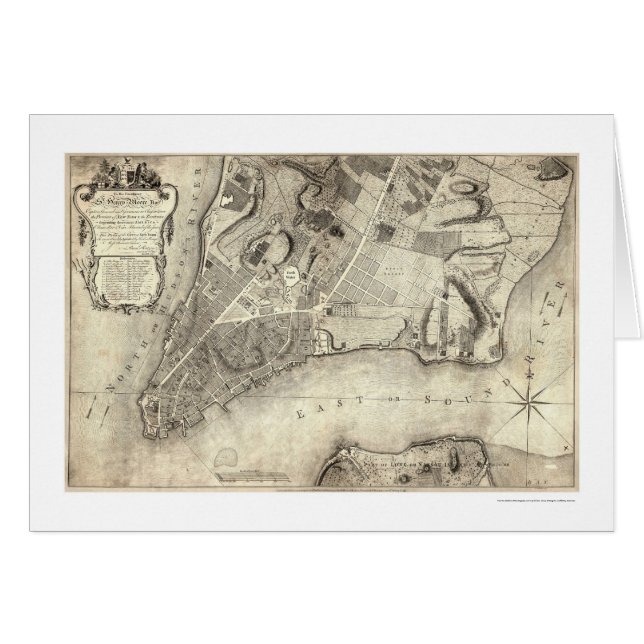 Tidig New York City karta 1776 Hälsningskort (Framsidan Horizontal)