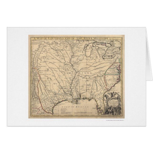 Tidiga United States kartlägger vid Senex 1721 Hälsningskort (Framsidan Horizontal)