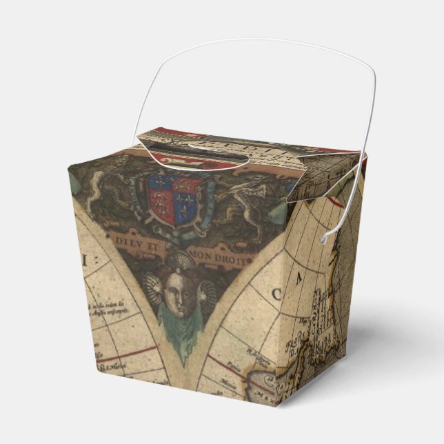 Tidigare antikisk Vintage Gammal världskarta VIII Presentaskar (Framsidan Sidan)