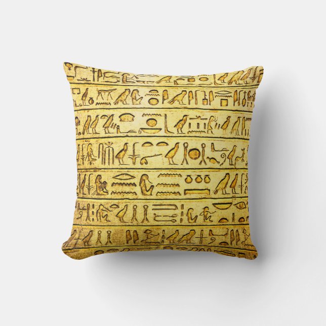 Tidigare egyptiska Hieroglyfer - Gult Kudde (Framsida)