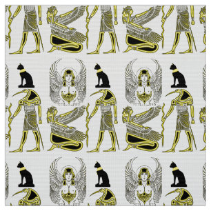 Tidigare egyptiska hieroglyfer i svart och Gult Tyg