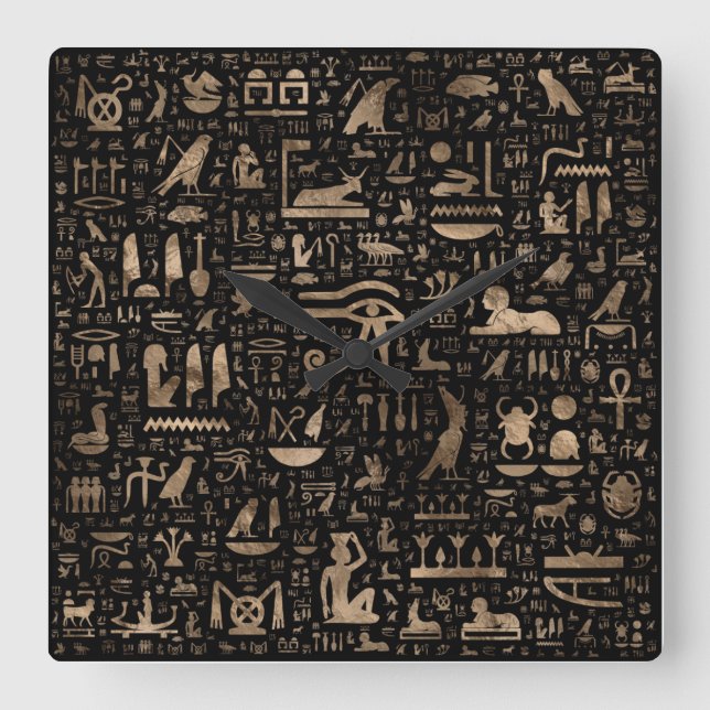 Tidigare egyptiska hieroglyfer - Svarta och guld Fyrkantig Klocka (Framsida)