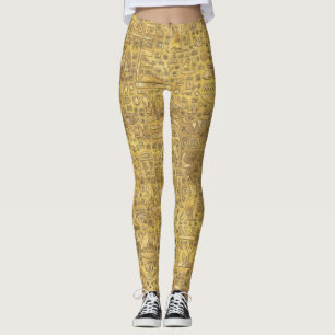 Tidigare egyptiska hieroglyfiler i Guld Leggings