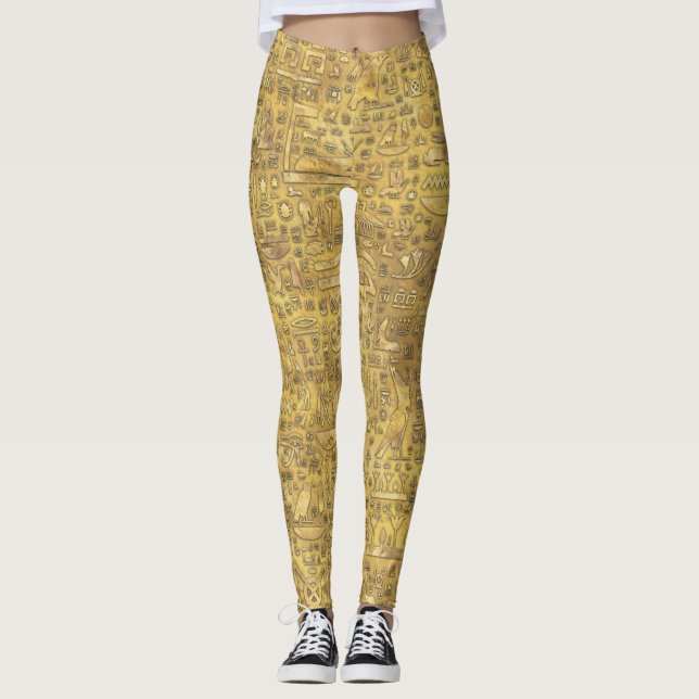 Tidigare egyptiska hieroglyfiler i Guld Leggings (Framsida)