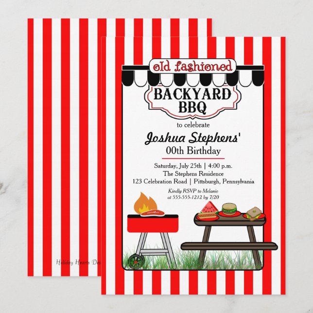 Tidigare fashioned Backyard BBQ-Födelsedagsfest Inbjudningar (Fram/baksida)