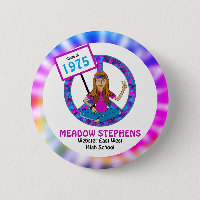 Tidigare Hippie Hippy Tie Dye Class Reunion Namn b Knapp (Framsida)