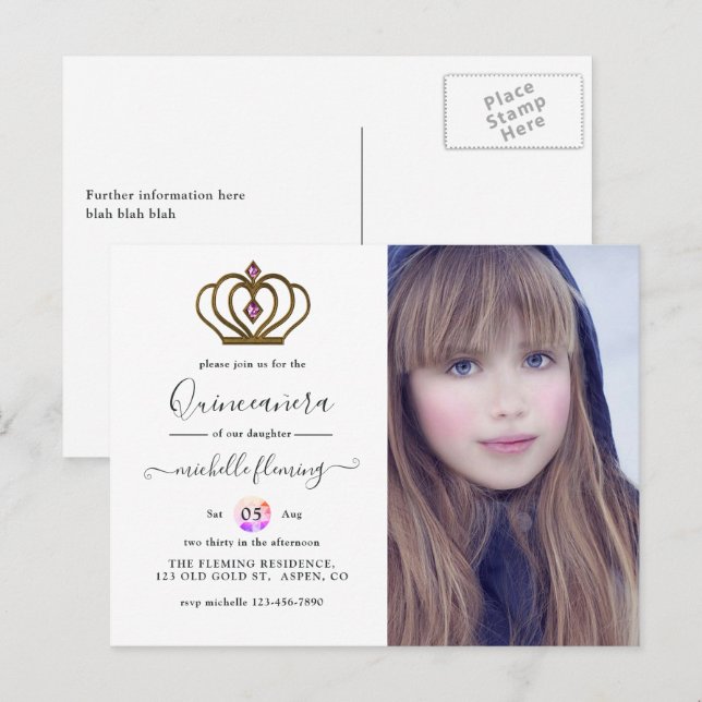 Tidigare inbjudan till Quinceañera-inbjudan till G (Fram/baksida)