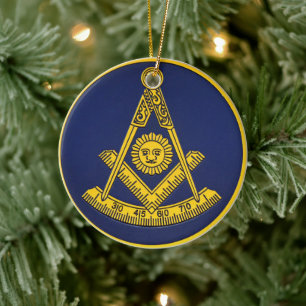 Tidigare Master Freemason Square och Compass Mason Julgransprydnad Keramik