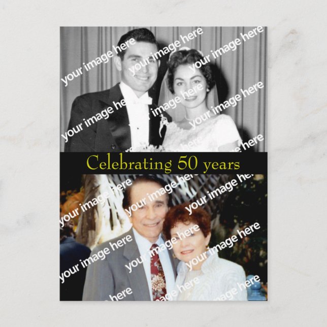 Tidigare och nuvarande vykort för gyllene årsdagen (Framsida)