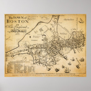 Tidigaste kända Karta i Boston 1722 Poster