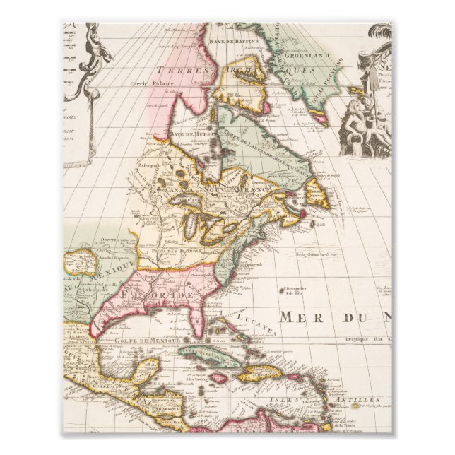Tidigt (1708) American Karta ~ Vintage, L'Amerique Fototryck (Framsidan)