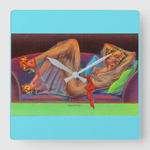 tidigt 1940-talets vackra, stiltuppande flicka fyrkantig klocka