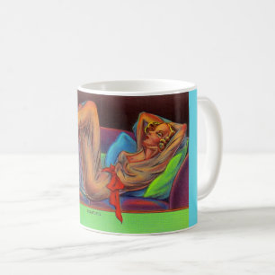 tidigt 1940-talets vackra, stiltuppande flicka kaffemugg