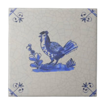 Tidigt Blue Delft Handmålad Hen Antique Repro 