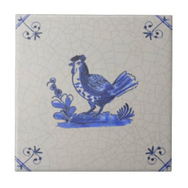 Tidigt Blue Delft Handmålad Hen Antique Repro  Kakelplatta