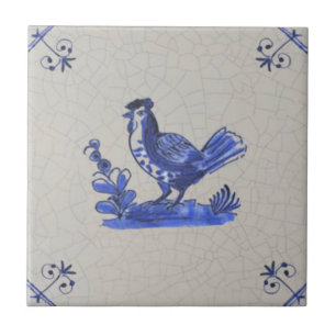 Tidigt Blue Delft Handmålad Hen Antique Repro  Kakelplatta