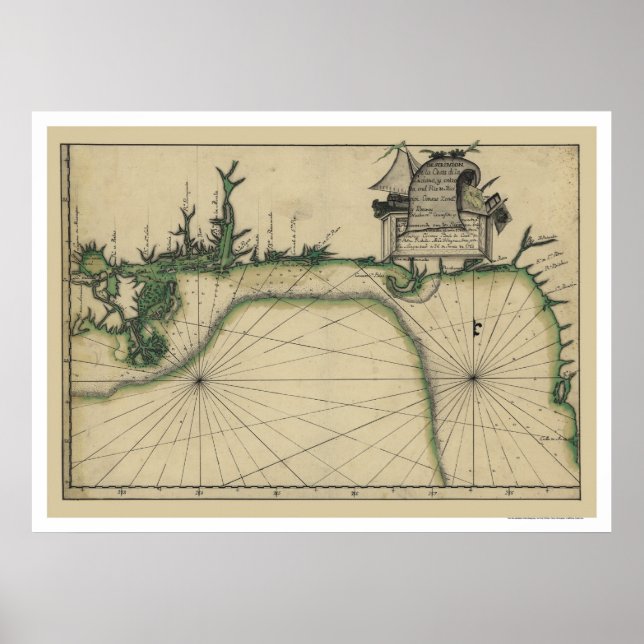 Tidigt Bukt Kusten Karta 1784 Poster (Framsidan)