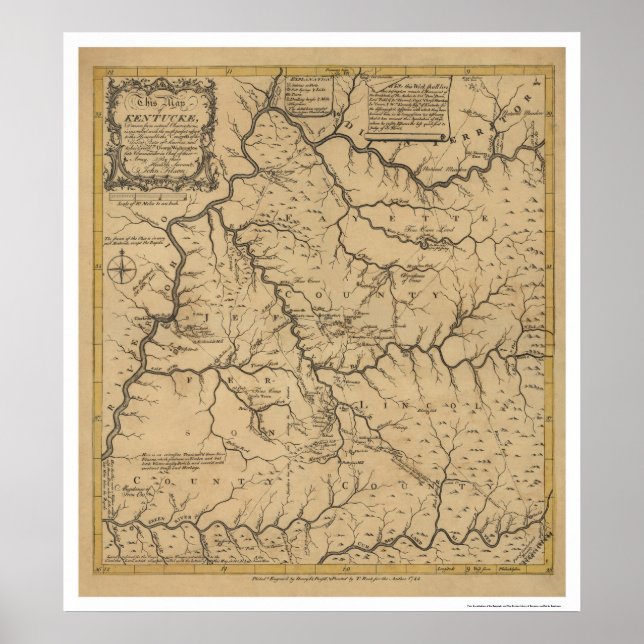 Tidigt Kentucky Karta - 1784 Poster (Framsidan)
