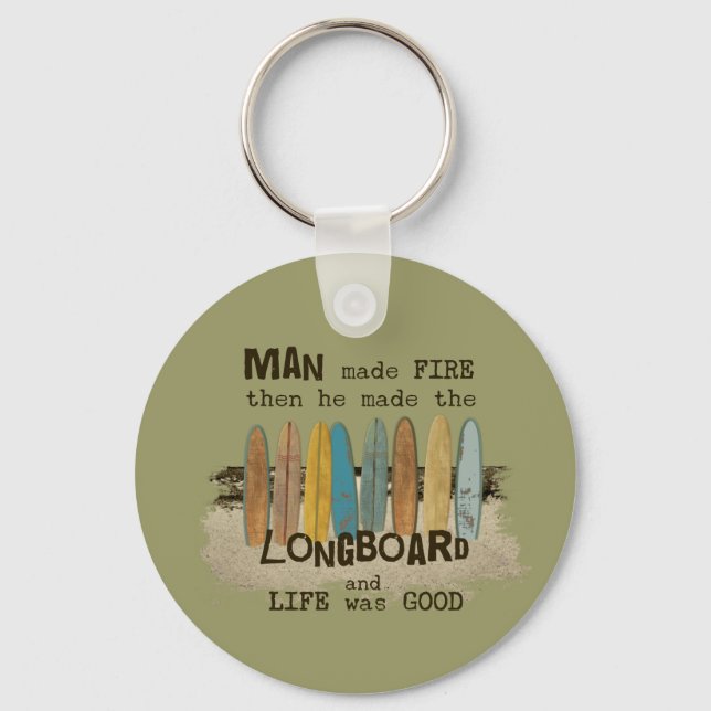 Tidigt Man Surfing Humor med längdbrädor Nyckelring (Framsida)