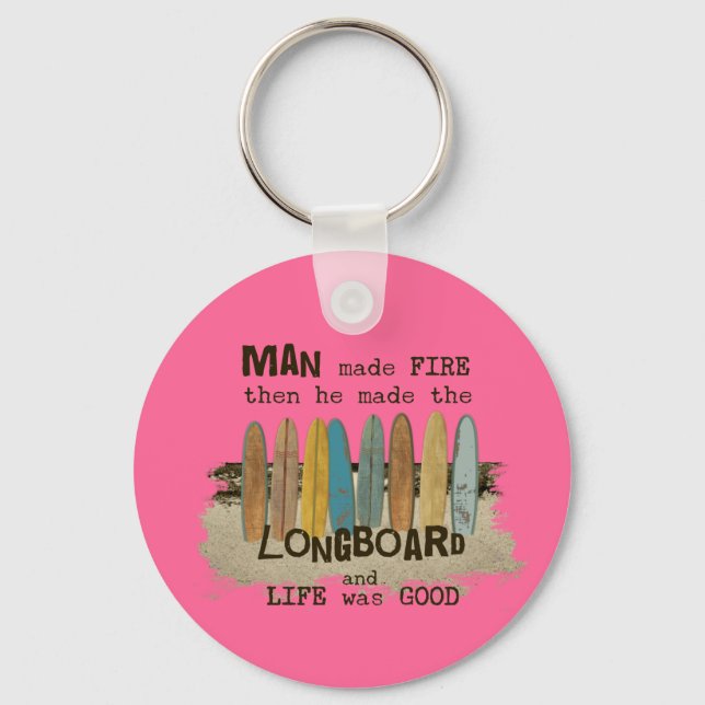Tidigt Man Surfing Humor med längdbrädor Nyckelring (Framsida)