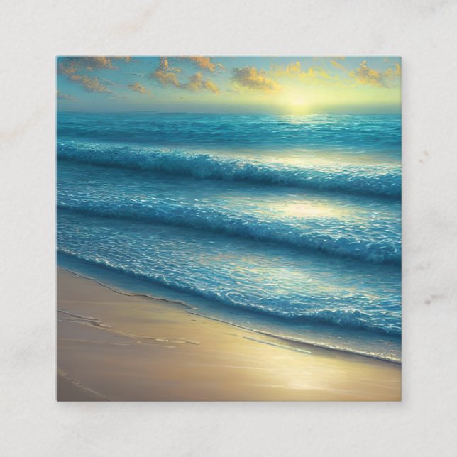 Tidigt Morgonsoluppgång över ett ökänt strand Fyrkantigt Visitkort (Framsida)