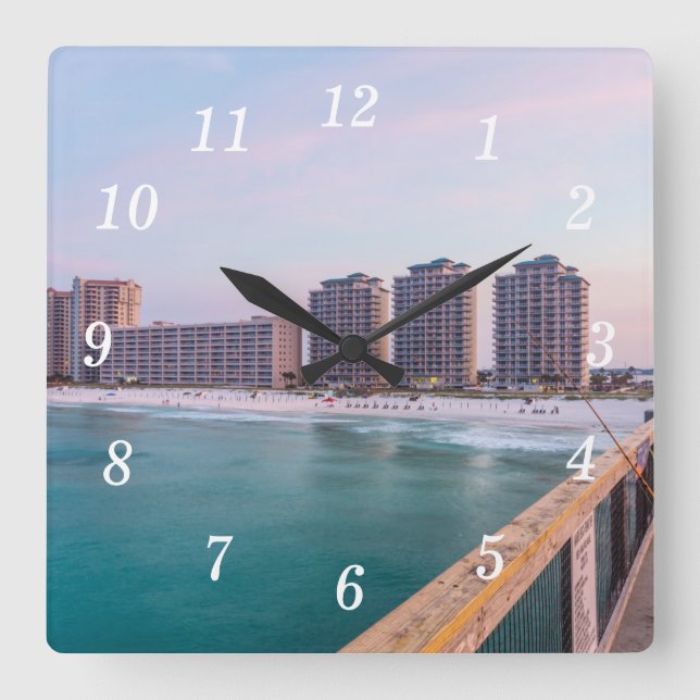 Tidigt Navarre Beach Florida Fisheries Wall Clock Fyrkantig Klocka (Framsida)