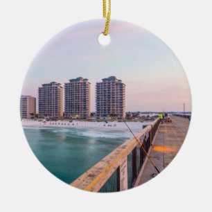 Tidigt Navarre Beach Florida Fishing Julgransprydnad Keramik