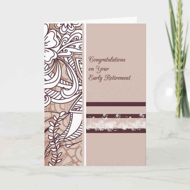 Tidigt Pension-kort Tan med blommor Kort (Framsida)