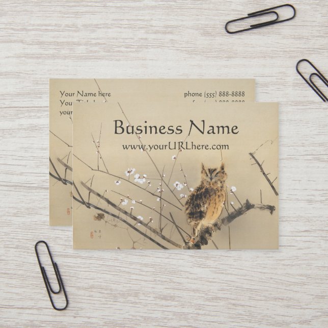 Tidigt Plum-Blommarna av Nishimura Goun, Uggla Art Visitkort (Fram/Back In Situ)