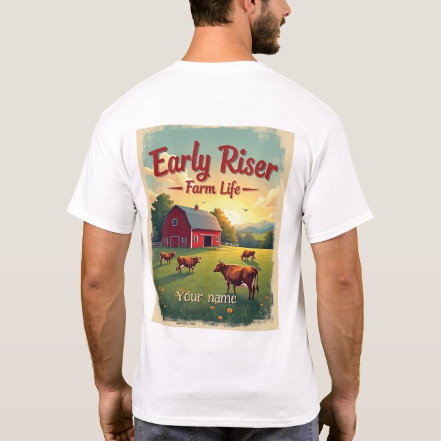 Tidigt Riser Retro Farm Barn Scene T Shirt (Baksida)