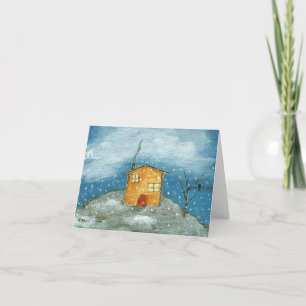 Tidigt Snö Storm Original Art Hälsning Note Card Helgkort