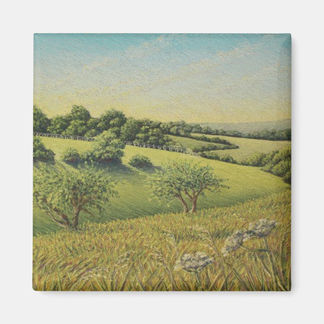 Tidigt Sol, Epsom Downs, Surrey Pastel Magnet (Framsidan)
