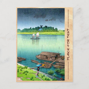 Tidigt Summer Rain. Kawase Hasui. 1932 flodscen Vykort