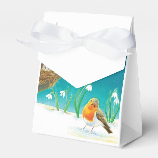 Tidigt Vår: Red Robin Bird & Snowdrops Presentaskar (Framsidan Sidan)