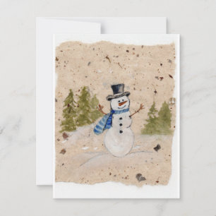Tidigt Winter Snögubbe i Top hat Vinkara Hej Julkort