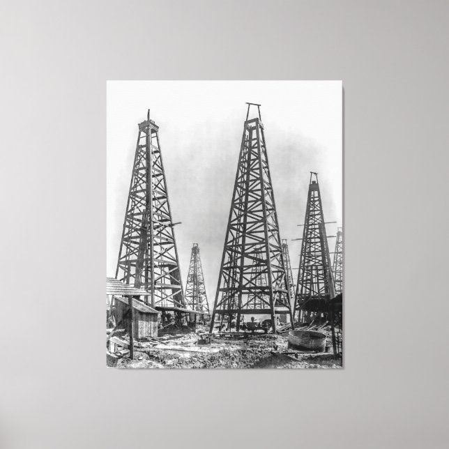 Tidigt Wooden Oil Drilling Derricks of Texas 1901 Canvastryck (Framsida)