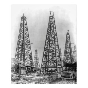 Tidigt Wooden Oil Drilling Derricks of Texas 1901 Fototryck