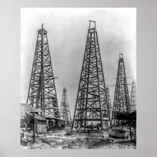Tidigt Wooden Oil Drilling Derricks of Texas 1901 Poster