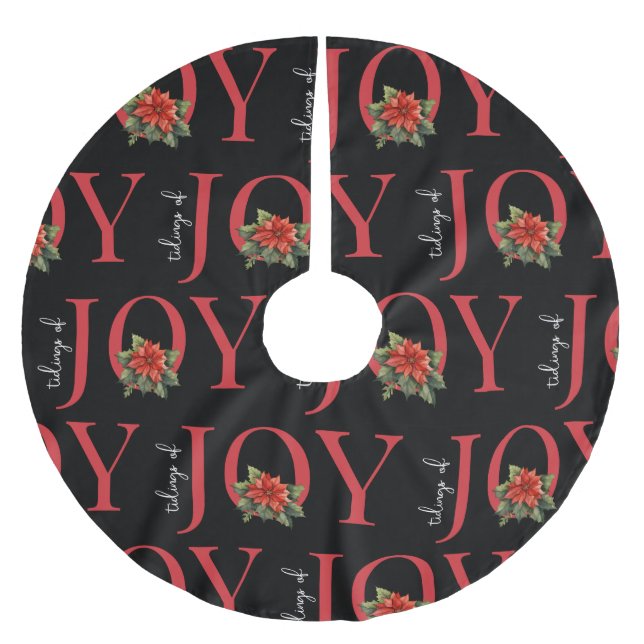 TIDINGARNA AV JOY RED CHRISTMAS POINSETTIA MÖNSTER JULGRANSMATTA BORSTAD POLYESTER (Framsidan)